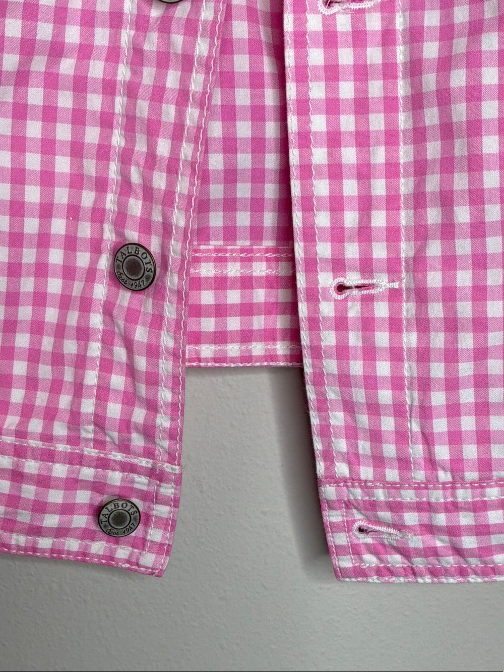 Talbots Pink Gingham Button-Front Cotton Jacket - Picture 5 of 12